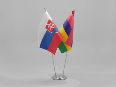 Mauritius - Slovakya İşbirliği Bayrakları, Beyaz Arkaplan - 3D Render