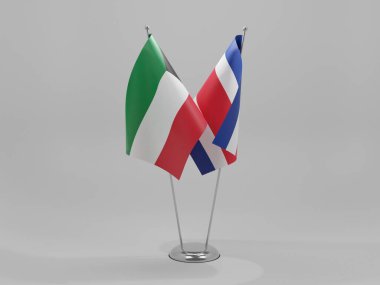 Kosta Rika - Kuveyt İşbirliği Bayrakları, Beyaz Arkaplan - 3D Render