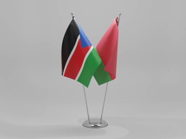 Belarus - Güney Sudan İşbirliği Bayrakları, Beyaz Arkaplan - 3D Render