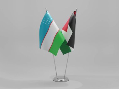 Ürdün - Özbekistan İşbirliği Bayrakları, Beyaz Arkaplan - 3D Render