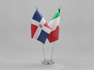 İtalya - Dominik Cumhuriyeti İşbirliği Bayrakları, Beyaz Arkaplan - 3D Render