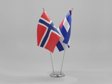 Küba - Norveç İşbirliği Bayrakları, Beyaz Arkaplan - 3D Render