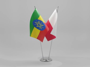 Polonya - Etiyopya İşbirliği Bayrakları, Beyaz Arkaplan - 3D Render