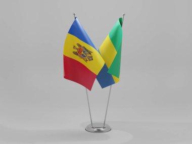 Gabon - Moldova İşbirliği Bayrakları, Beyaz Arkaplan - 3D Render