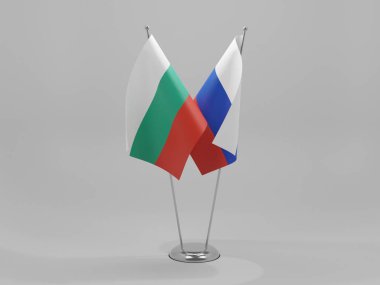 Rusya - Bulgaristan İşbirliği Bayrakları, Beyaz Arkaplan - 3D Hazırlama