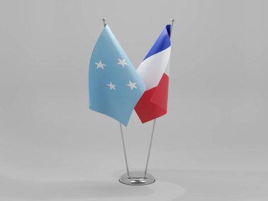 Fransa - Mikronezya İşbirliği Bayrakları, Beyaz Arkaplan - 3D Render