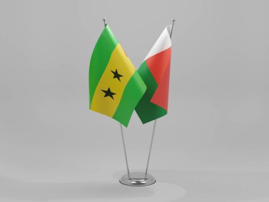 Madagaskar - Sao Tome ve Principe İşbirliği Bayrakları, Beyaz Arkaplan - 3D Render