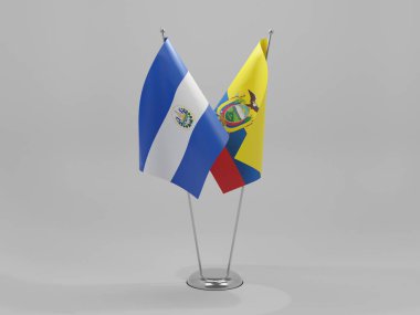 Ekvador - El Salvador İşbirliği Bayrakları, Beyaz Arkaplan - 3D Yapılandırma