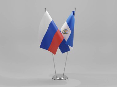El Salvador - Rusya İşbirliği Bayrakları, Beyaz Arkaplan - 3D Render