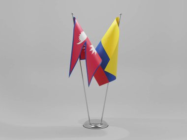 Kolombiya - Nepal İşbirliği Bayrakları, Beyaz Arkaplan - 3D Render