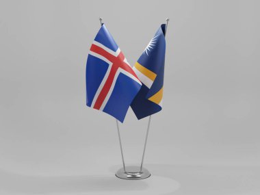 Marshall Adaları - İzlanda İşbirliği Bayrakları, Beyaz Arkaplan - 3D Render