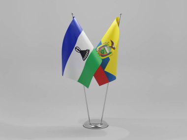 Ekvador - Lesotho İşbirliği Bayrakları, Beyaz Arkaplan - 3B Yapılandırma