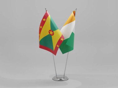 Cote D Ivoire - Grenada İşbirliği Bayrakları, Beyaz Arkaplan - 3D Renklendirme