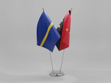Papua Yeni Gine - Nauru İşbirliği Bayrakları, Beyaz Arkaplan - 3D Render