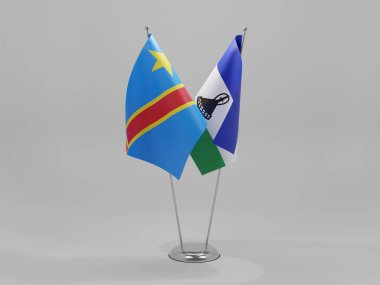 Lesotho - Kongo Demokratik Cumhuriyeti İşbirliği Bayrakları, Beyaz Arkaplan - 3D Render