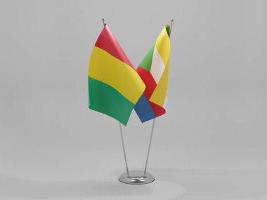 Komoros - Gine İşbirliği Bayrakları, Beyaz Arkaplan - 3D Render