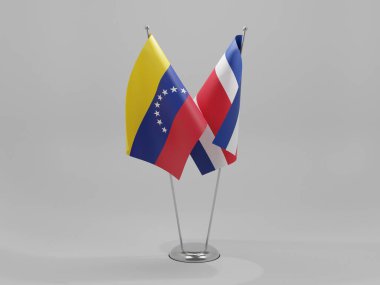 Kosta Rika - Venezuela İşbirliği Bayrakları, Beyaz Arkaplan - 3D Render