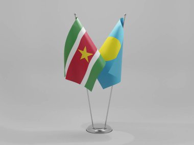 Palau - Surinam İşbirliği Bayrakları, Beyaz Arkaplan - 3D Render