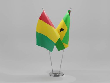 Sao Tome ve Principe - Gine İşbirliği Bayrakları, Beyaz Arkaplan - 3D Render