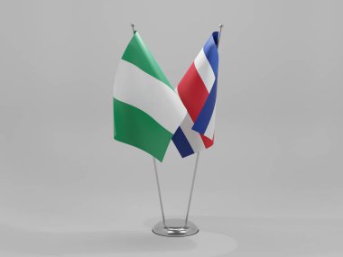 Kosta Rika - Nijerya İşbirliği Bayrakları, Beyaz Arkaplan - 3D Render