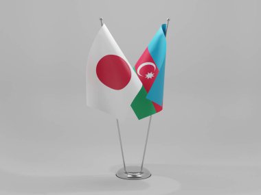 Azerbaycan - Japonya İşbirliği Bayrakları, Beyaz Arkaplan - 3D Render