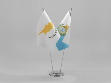 San Marino - Kıbrıs İşbirliği Bayrakları, Beyaz Arkaplan - 3D Render