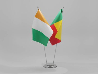 Benin - Cote D Filo İşbirliği Bayrakları, Beyaz Arkaplan - 3D Render