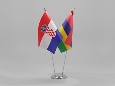 Mauritius - Hırvatistan İşbirliği Bayrakları, Beyaz Arkaplan - 3D Hazırlama