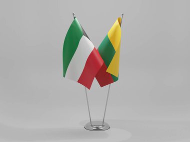 Litvanya - Kuveyt İşbirliği Bayrakları, Beyaz Arkaplan - 3D Render