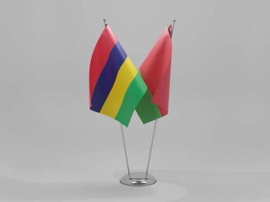 Belarus - Mauritius İşbirliği Bayrakları, Beyaz Arkaplan - 3D Render
