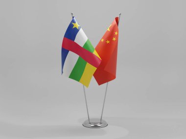 Çin - Orta Afrika Cumhuriyeti İşbirliği Bayrakları, Beyaz Arkaplan - 3D Render