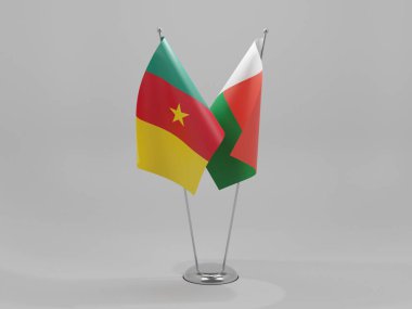 Madagaskar - Kamerun İşbirliği Bayrakları, Beyaz Arkaplan - 3D Render