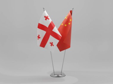 Çin - Gürcistan İşbirliği Bayrakları, Beyaz Arkaplan - 3D Yapılandırma