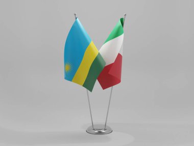 İtalya - Ruanda İşbirliği Bayrakları, Beyaz Arkaplan - 3D Render