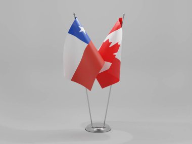 Kanada - Şili İşbirliği Bayrakları, Beyaz Arkaplan - 3D Render