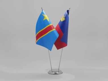 Lihtenştayn - Kongo Demokratik Cumhuriyeti İşbirliği Bayrakları, Beyaz Arkaplan - 3D Render