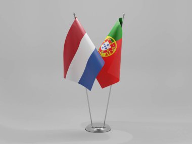 Portekiz - Hollanda İşbirliği Bayrakları, Beyaz Arkaplan - 3D Render