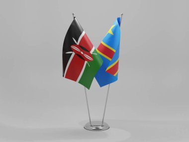 Kongo Demokratik Cumhuriyeti - Kenya İşbirliği Bayrakları, Beyaz Arkaplan - 3D Render
