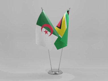 Guyana - Cezayir İşbirliği Bayrakları, Beyaz Arkaplan - 3D Render