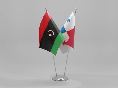 Panama - Libya İşbirliği Bayrakları, Beyaz Arkaplan - 3D Yapılandırma
