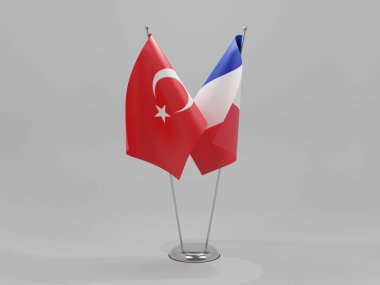 Fransa - Türkiye İşbirliği Bayrakları, Beyaz Arkaplan - 3D Hazırlama