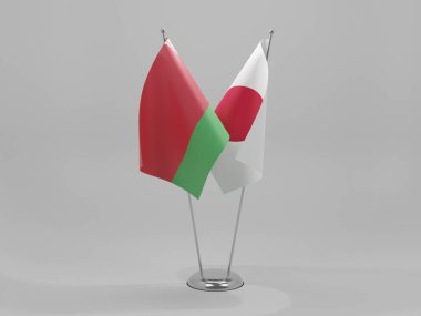 Japonya - Belarus İşbirliği Bayrakları, Beyaz Arkaplan - 3D Render