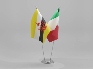 İtalya - Brunei İşbirliği Bayrakları, Beyaz Arkaplan - 3D Yapılandırma