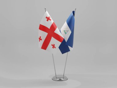 Nikaragua - Georgia İşbirliği Bayrakları, Beyaz Arkaplan - 3D Render