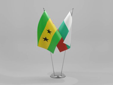 Bulgaristan - Sao Tome ve Principe İşbirliği Bayrakları, Beyaz Arkaplan - 3D Hazırlama