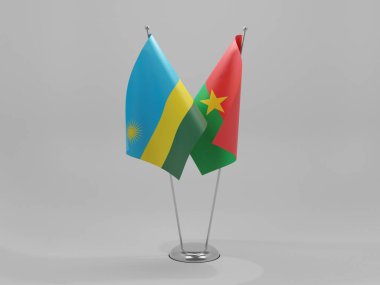 Burkina Faso - Ruanda İşbirliği Bayrakları, Beyaz Arkaplan - 3D Render