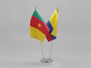 Kolombiya - Kamerun İşbirliği Bayrakları, Beyaz Arkaplan - 3D Render