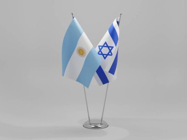 İsrail - Arjantin İşbirliği Bayrakları, Beyaz Arkaplan - 3D Hazırlama