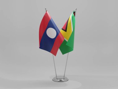 Guyana - Laos İşbirliği Bayrakları, Beyaz Arkaplan - 3D Render