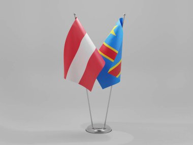 Kongo Demokratik Cumhuriyeti - Avusturya İşbirliği Bayrakları, Beyaz Arkaplan - 3D Render